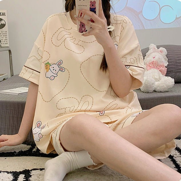 Bunny Doodle Built - In Bra PJ Set – Creamy Cuteness Edition - Zero Bra