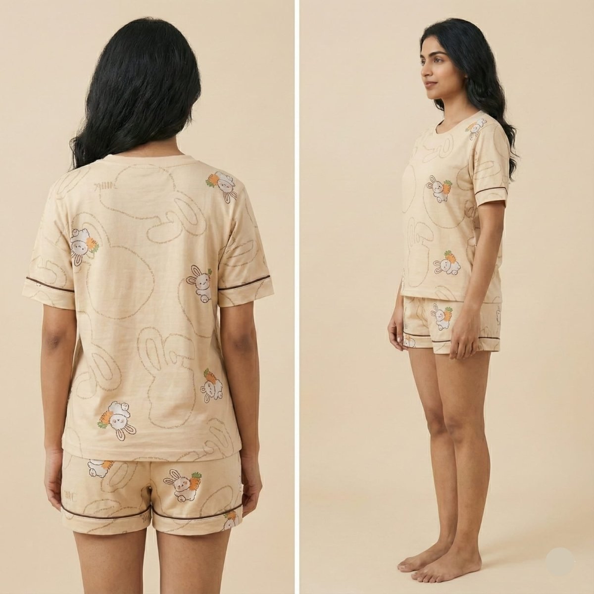 Bunny Doodle Padded PJ Set – Creamy Cuteness Edition - Zero Bra