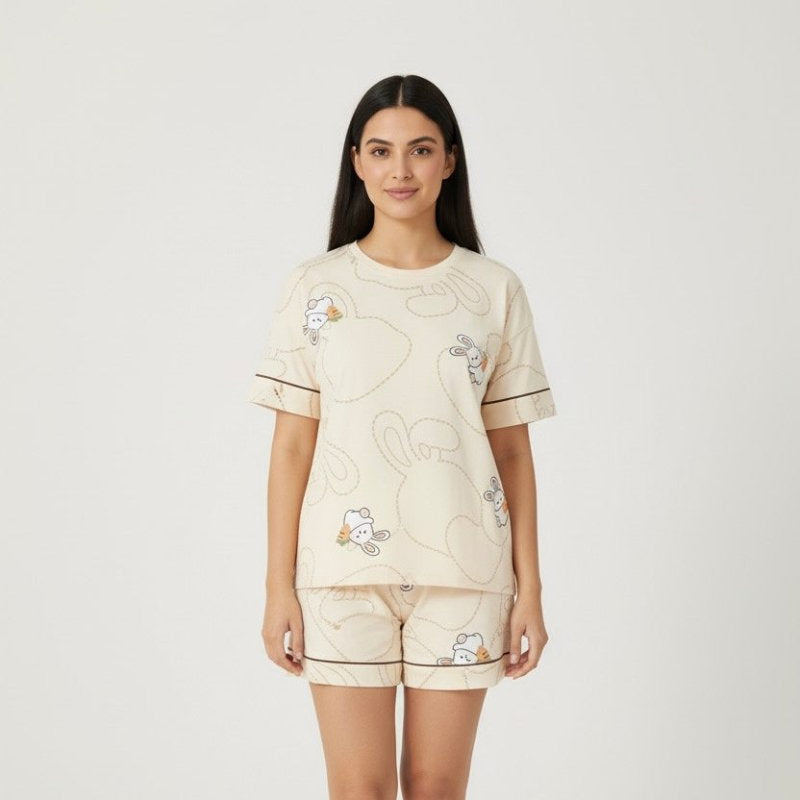 Bunny Doodle Padded PJ Set – Creamy Cuteness Edition - Zero Bra