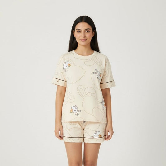 Bunny Doodle Padded PJ Set – Creamy Cuteness Edition - Zero Bra