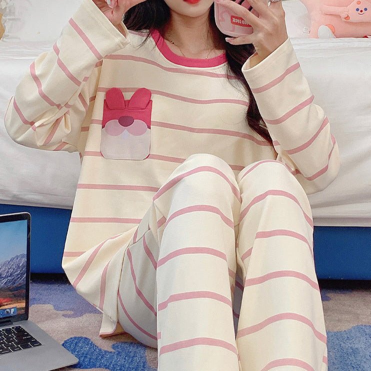 Bunny Pocket Striped PJ Set – Built - In Bra Magic - Zero Bra