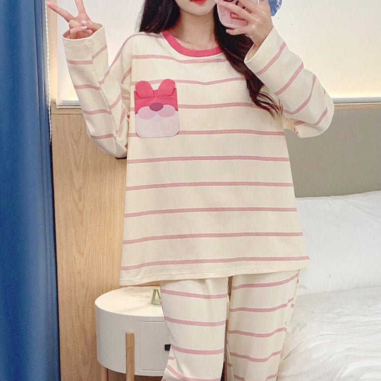 Bunny Pocket Striped PJ Set – Built - In Bra Magic - Zero Bra