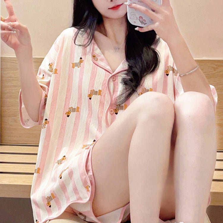 Candy Stripes & Cutie Vibes Pajama Set – Built - In Bra! - Zero Bra