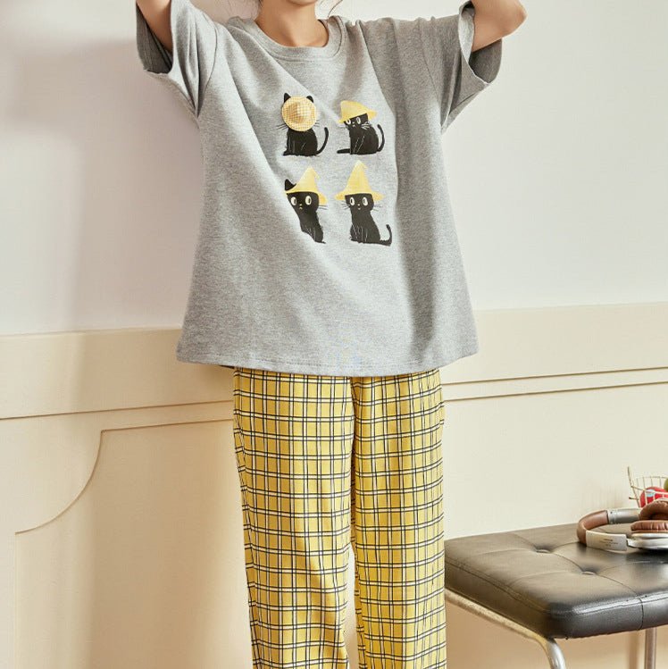 Cat Nap Plaid PJ Set – With Padded Purrfection - Zero Bra