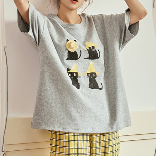 Cat Nap Plaid PJ Set – With Padded Purrfection - Zero Bra