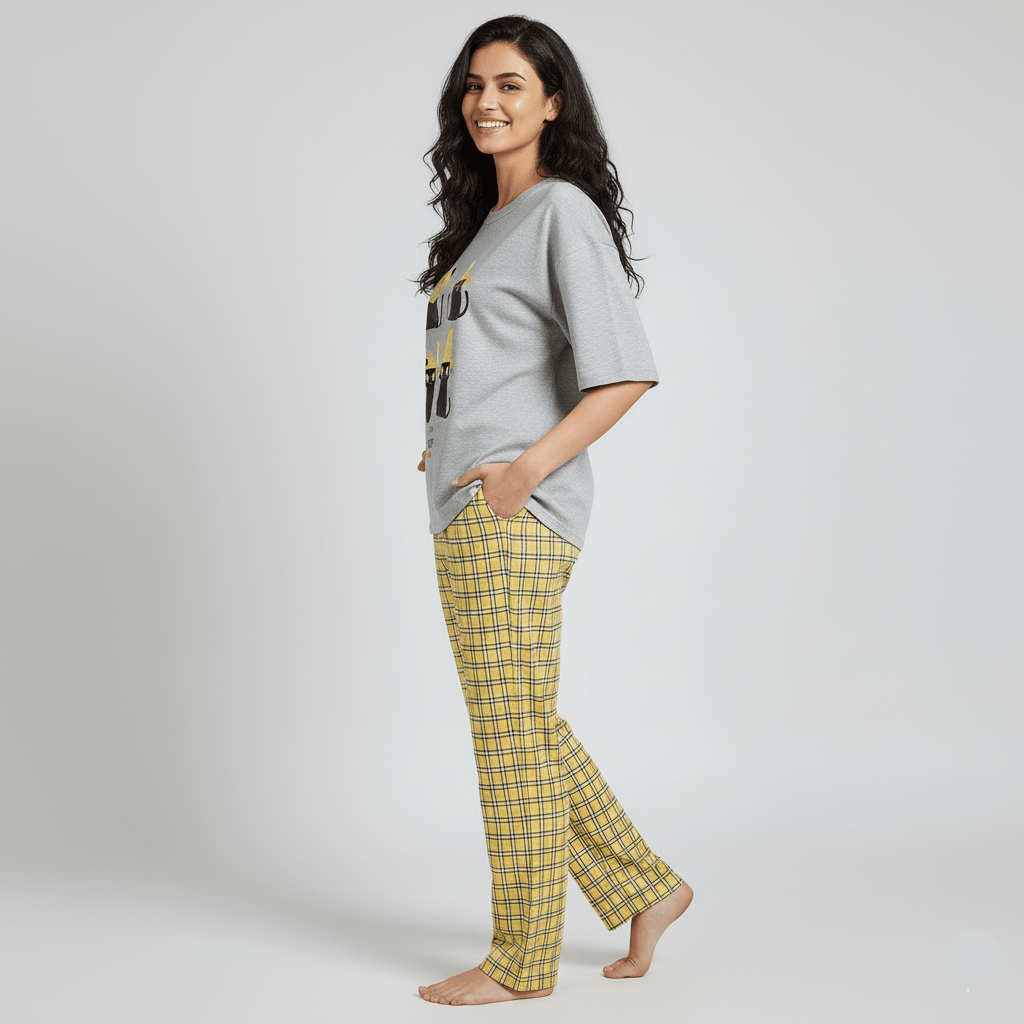 Cat Nap Plaid PJ Set – With Padded Purrfection - Zero Bra