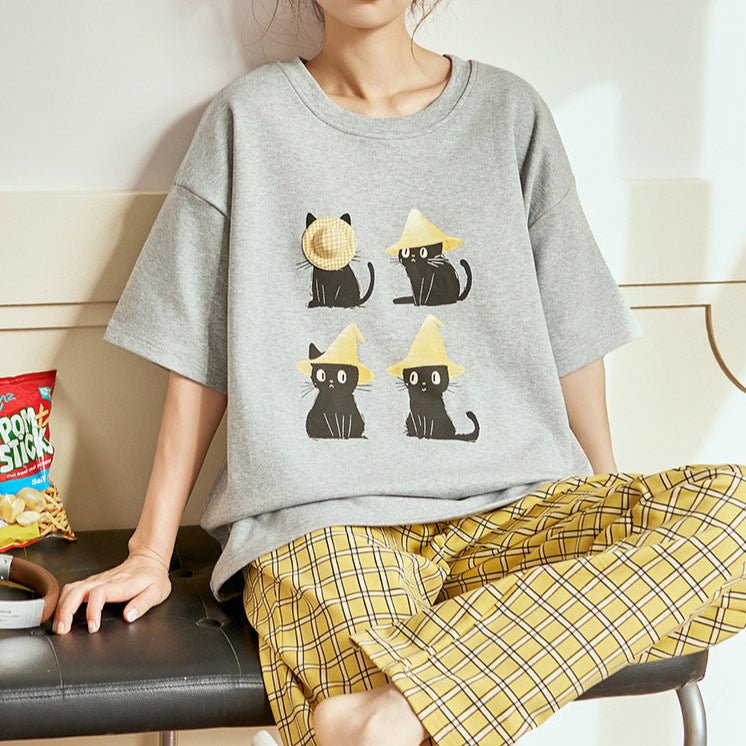 Cat Nap Plaid PJ Set – With Padded Purrfection - Zero Bra