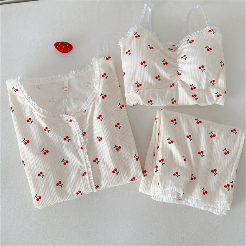 Cherry Bliss PJ Set – 3 - Piece With Padded Sweetness - Zero Bra