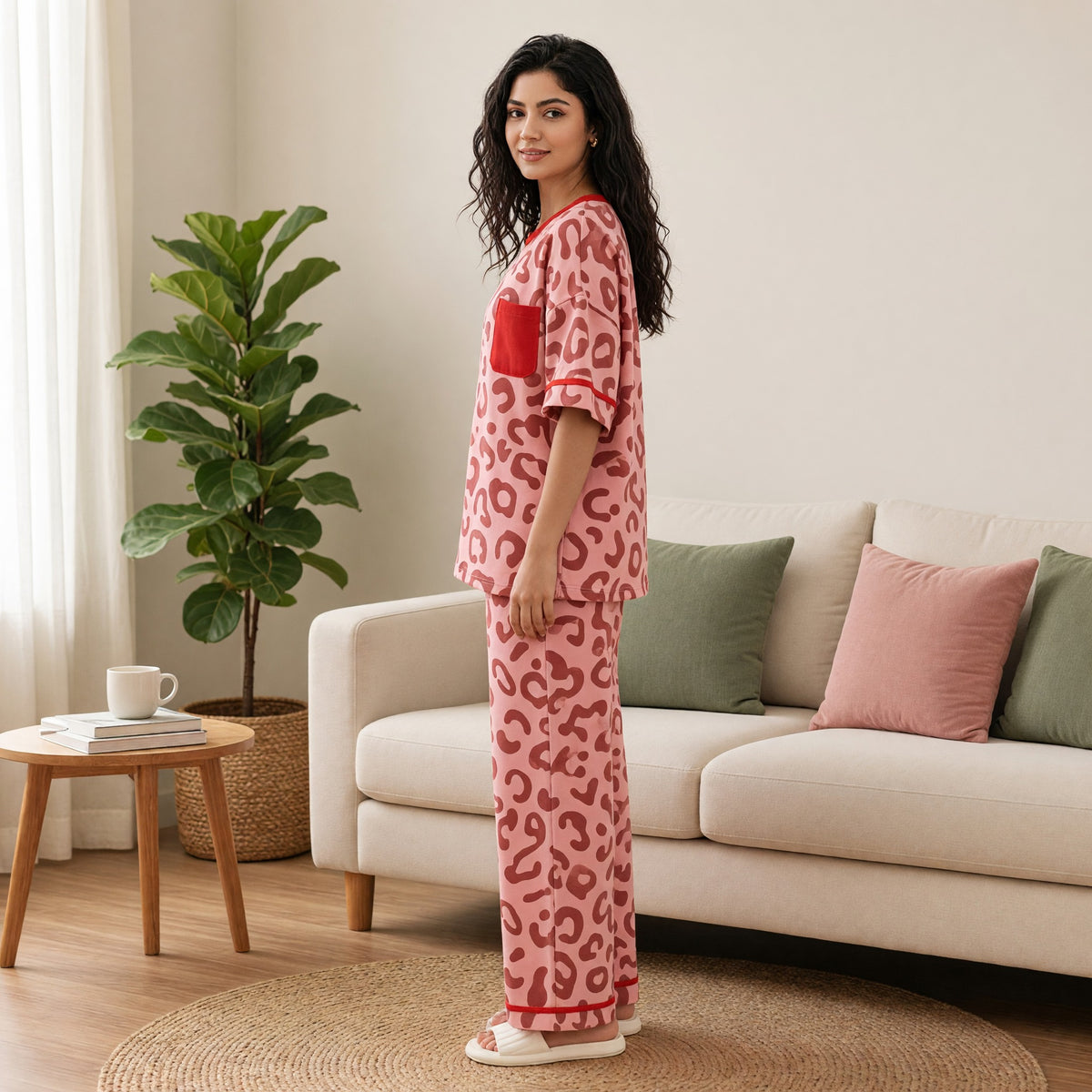 Cherry Leopard Padded Night Suit