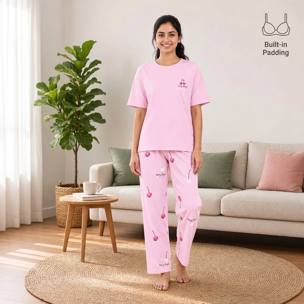 Cherry Whisper Padded Night Suit