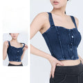 Denim-Look Built-In Bra Crop Top
