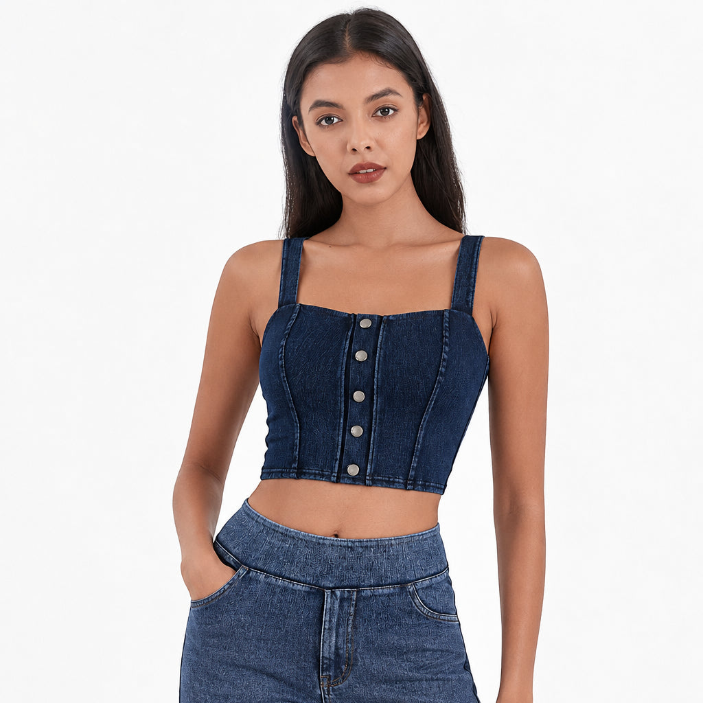 Chic Denim - Inspired Built - In Bra Crop Top – Edgy & Trendy - Zero Bra