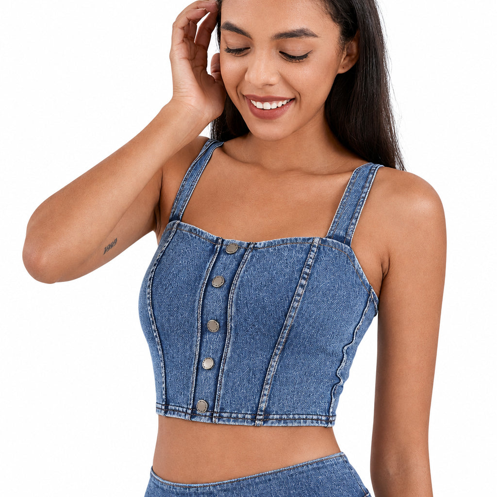 Chic Denim - Inspired Built - In Bra Crop Top – Edgy & Trendy - Zero Bra