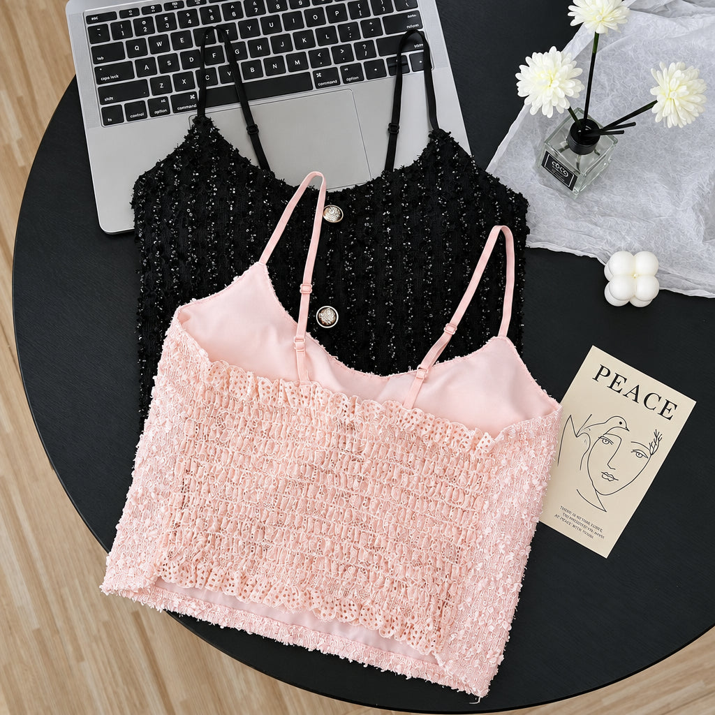 Chic Sequin Textured Built - In Bra Top – Glam & Elegant - Zero Bra