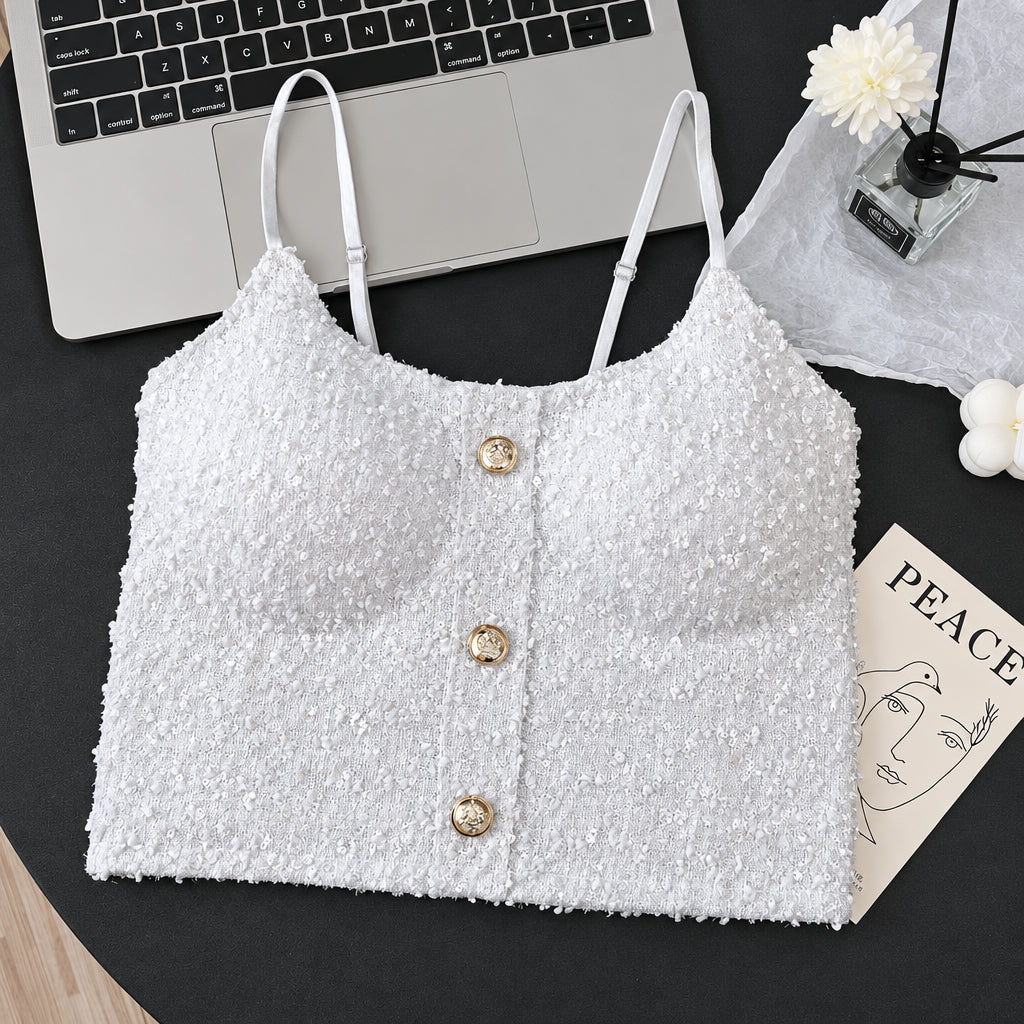 Chic Sequin Textured Built - In Bra Top – Glam & Elegant - Zero Bra