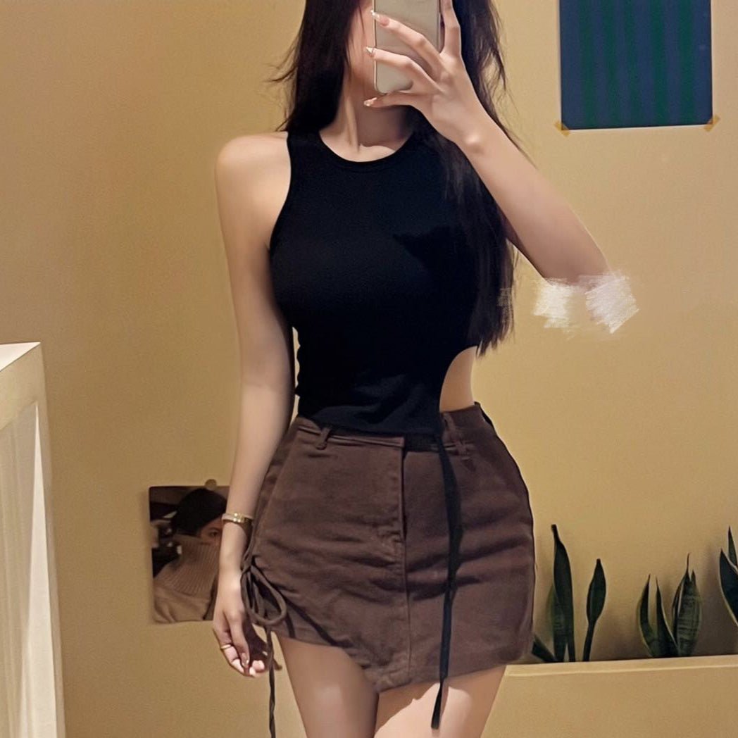 Chic Side - Tie Built - In Bra Tank – Effortless Edge & Comfort - Zero Bra