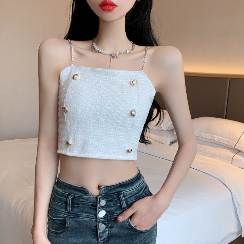 Chic Tweed Chain - Strap Built - In Bra Top – Classy & Elegant - Zero Bra