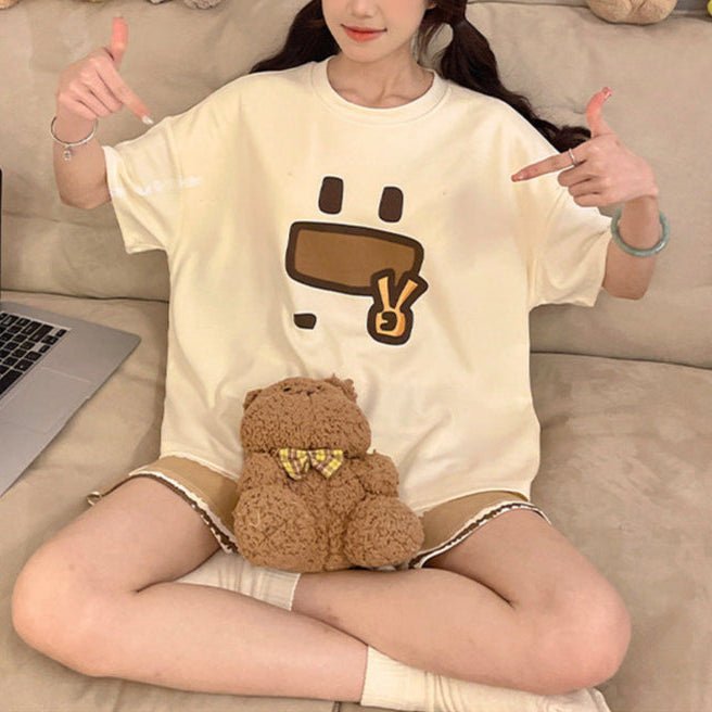 Chill Vibes Cartoon PJ Set – With Padded Ease - Zero Bra