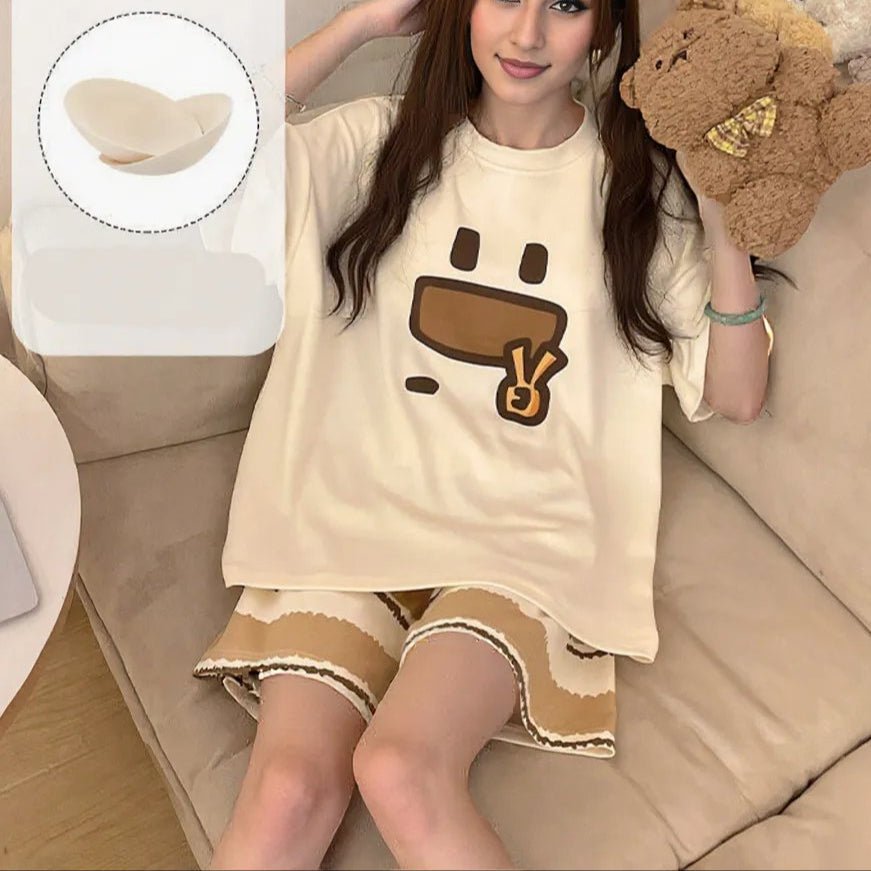 Chill Vibes Cartoon PJ Set – With Padded Ease - Zero Bra