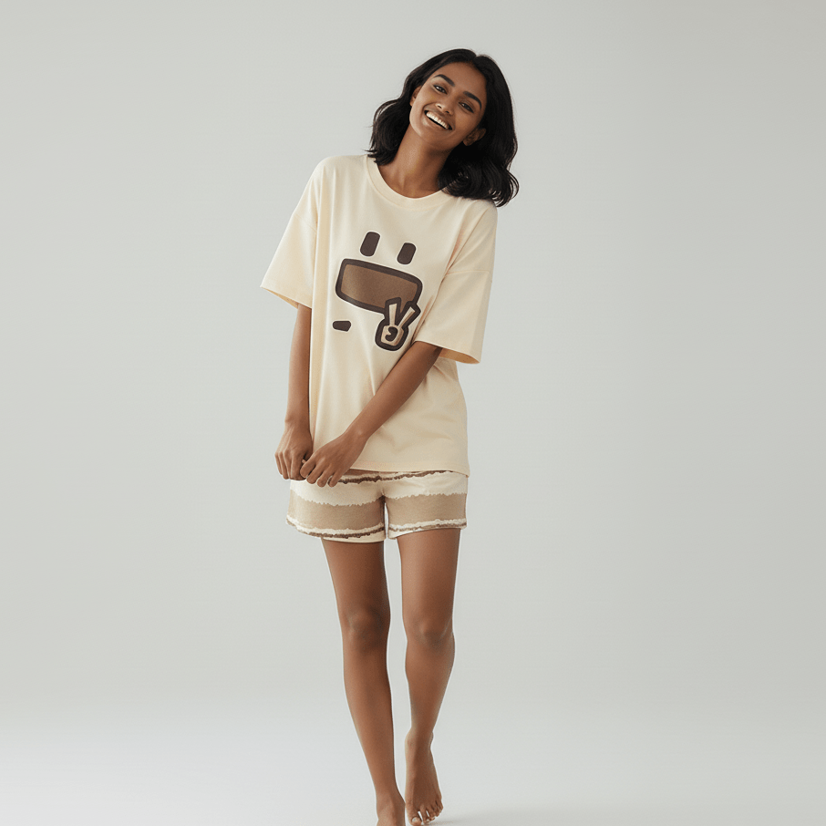 Chill Vibes Cartoon PJ Set – With Padded Ease - Zero Bra