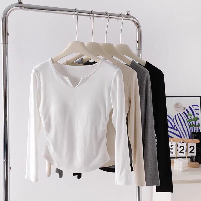 Classic Long Sleeve Crop Top with Built - in Bra - Zero Bra
