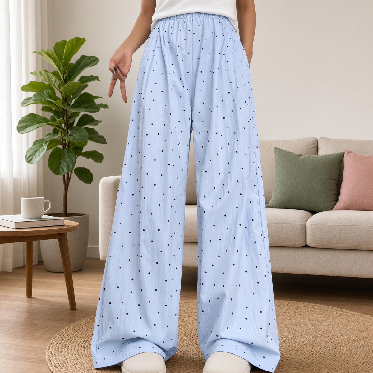 Classic Polka Dot Wide-Leg Lounge Pants