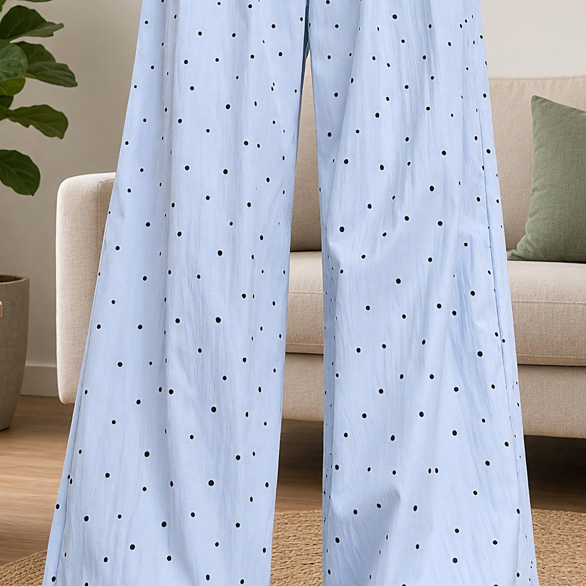 Classic Polka Dot Wide-Leg Lounge Pants