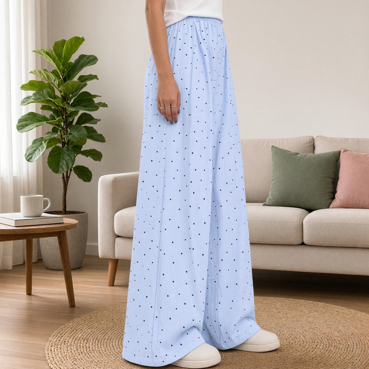 Classic Polka Dot Wide-Leg Lounge Pants