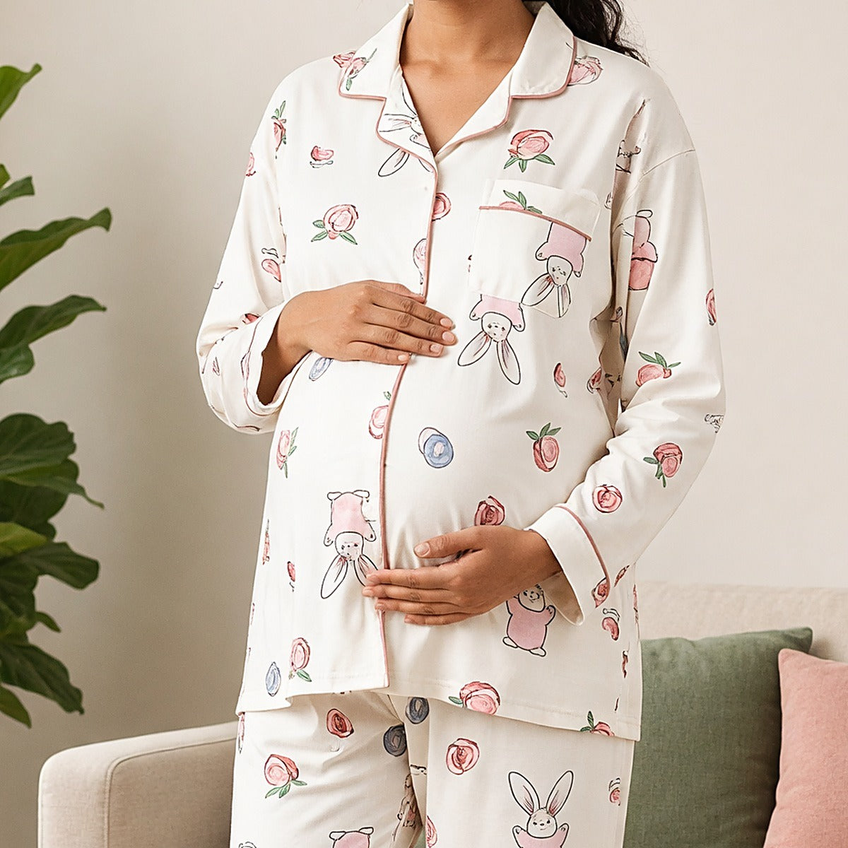 Cream Bunny Padded Feeding Night Suit