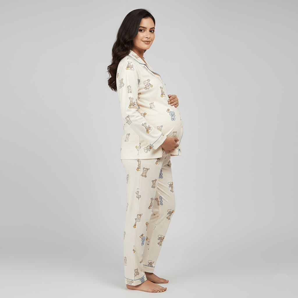 Cream Teddy Maternity & Nursing Padded PJ Set – Mama Cozy & Cute - Zero Bra