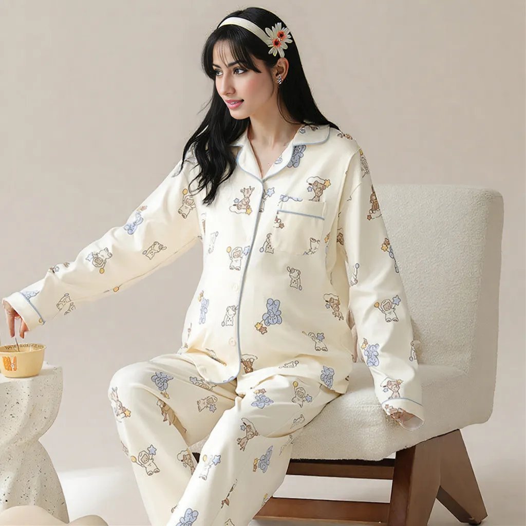 Cream Teddy Maternity & Nursing Padded PJ Set – Mama Cozy & Cute - Zero Bra
