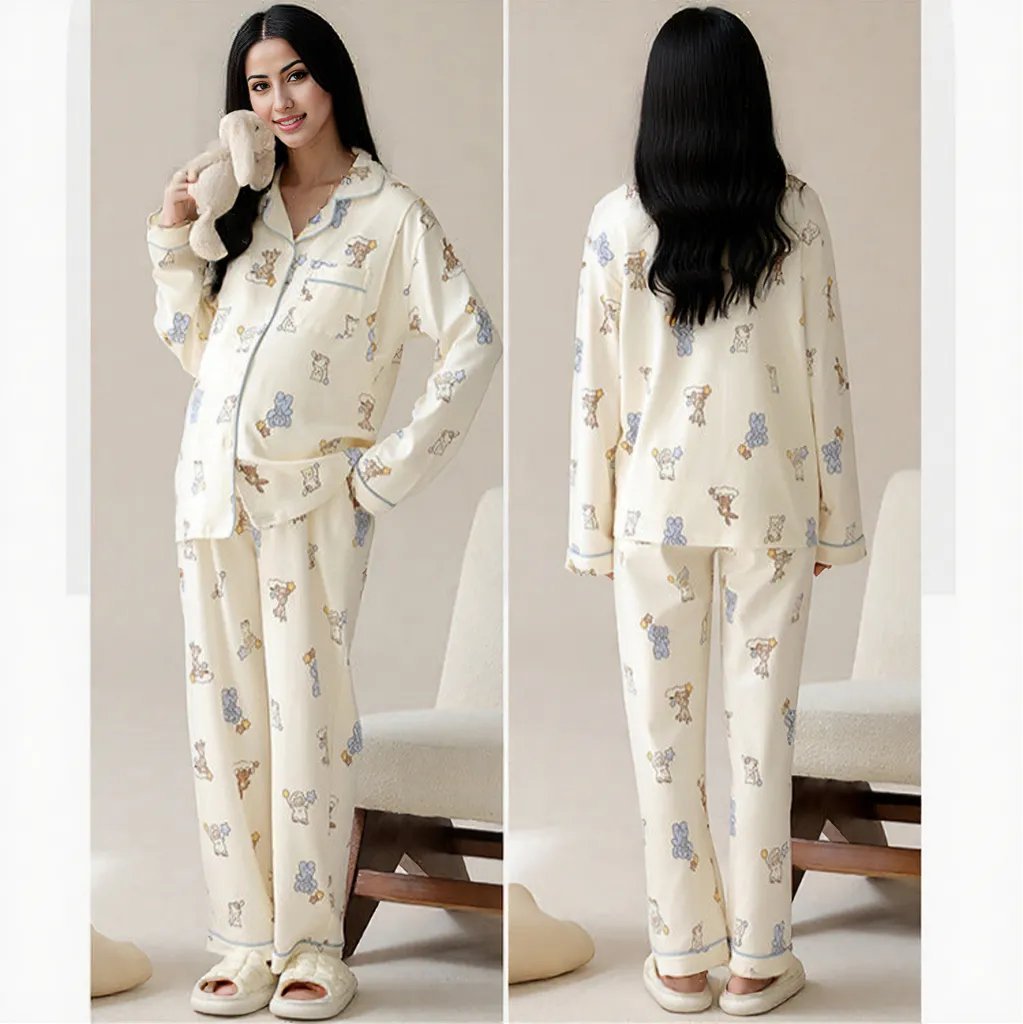 Cream Teddy Maternity & Nursing Padded PJ Set – Mama Cozy & Cute - Zero Bra