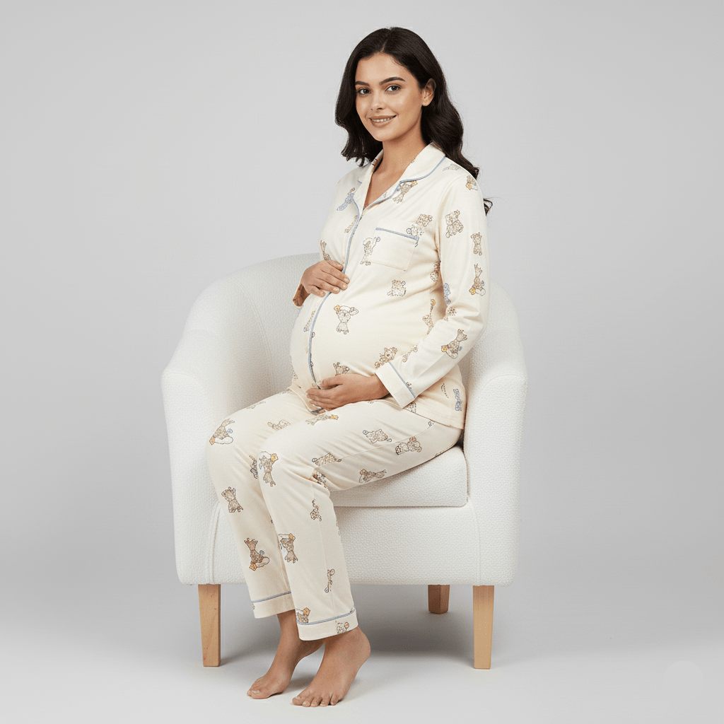 Cream Teddy Maternity & Nursing Padded PJ Set – Mama Cozy & Cute - Zero Bra