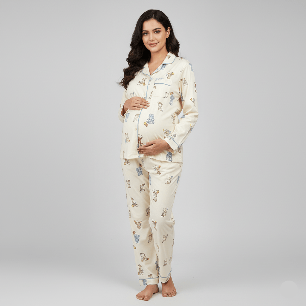 Cream Teddy Maternity & Nursing Padded PJ Set – Mama Cozy & Cute - Zero Bra