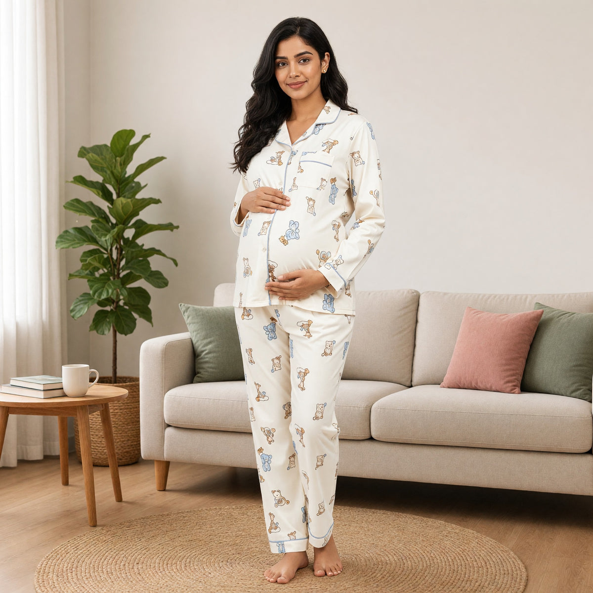 Cream Teddy Padded Feeding Night Suit