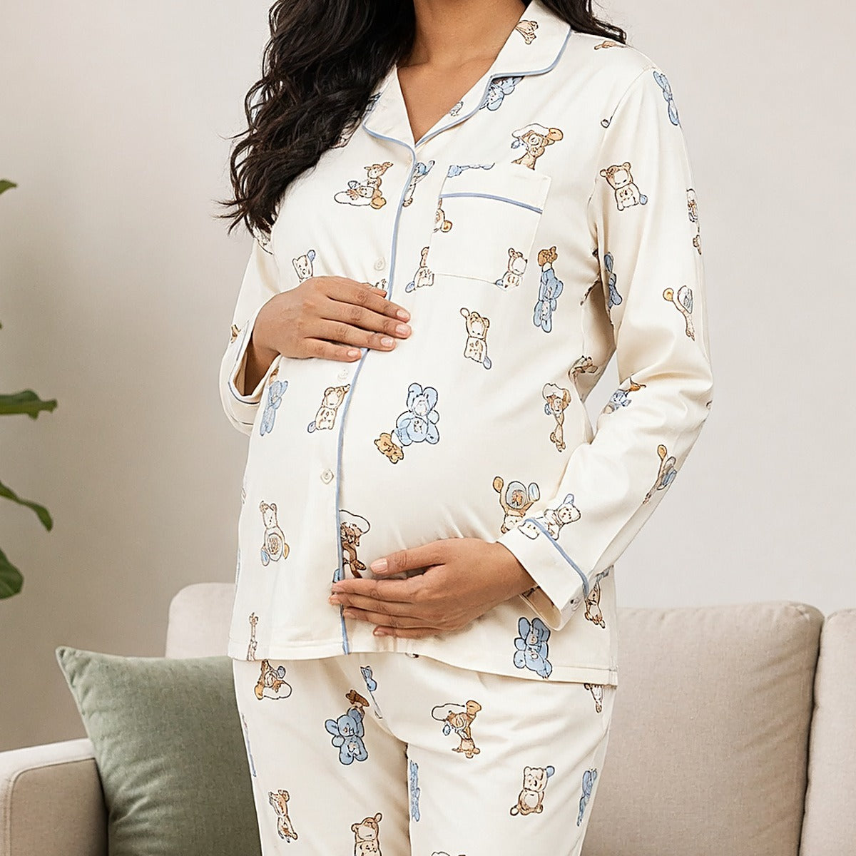 Cream Teddy Padded Feeding Night Suit