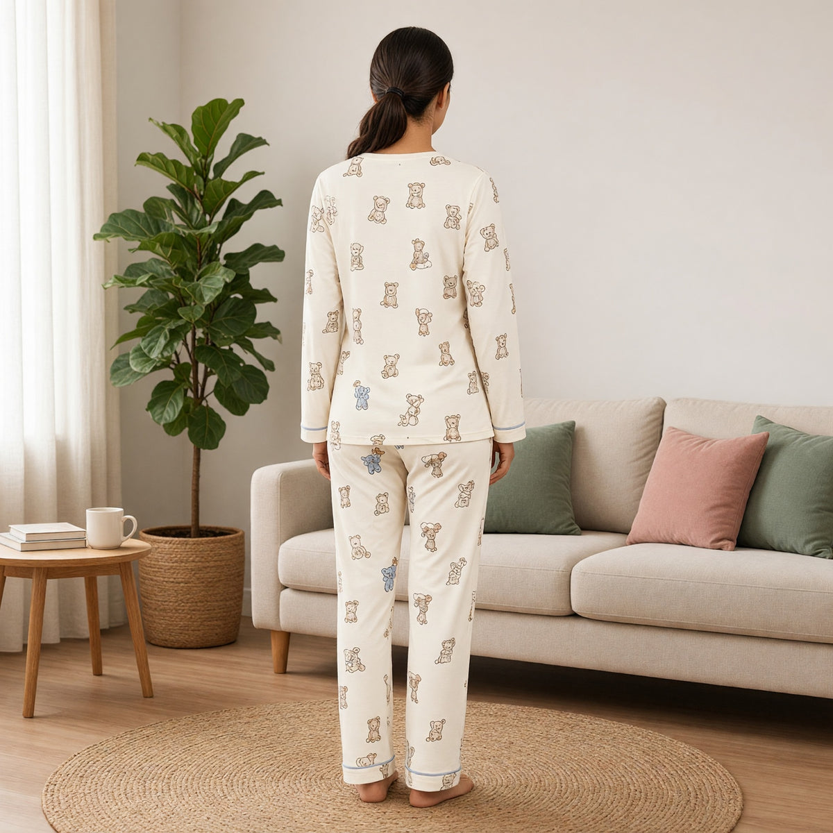 Cream Teddy Padded Feeding Night Suit