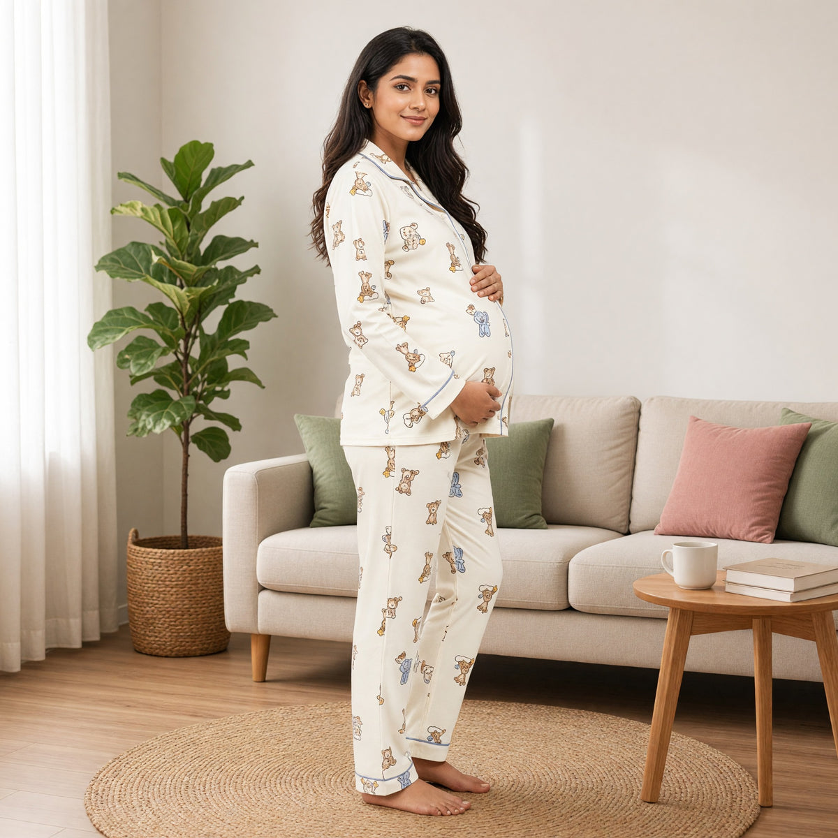 Cream Teddy Padded Feeding Night Suit