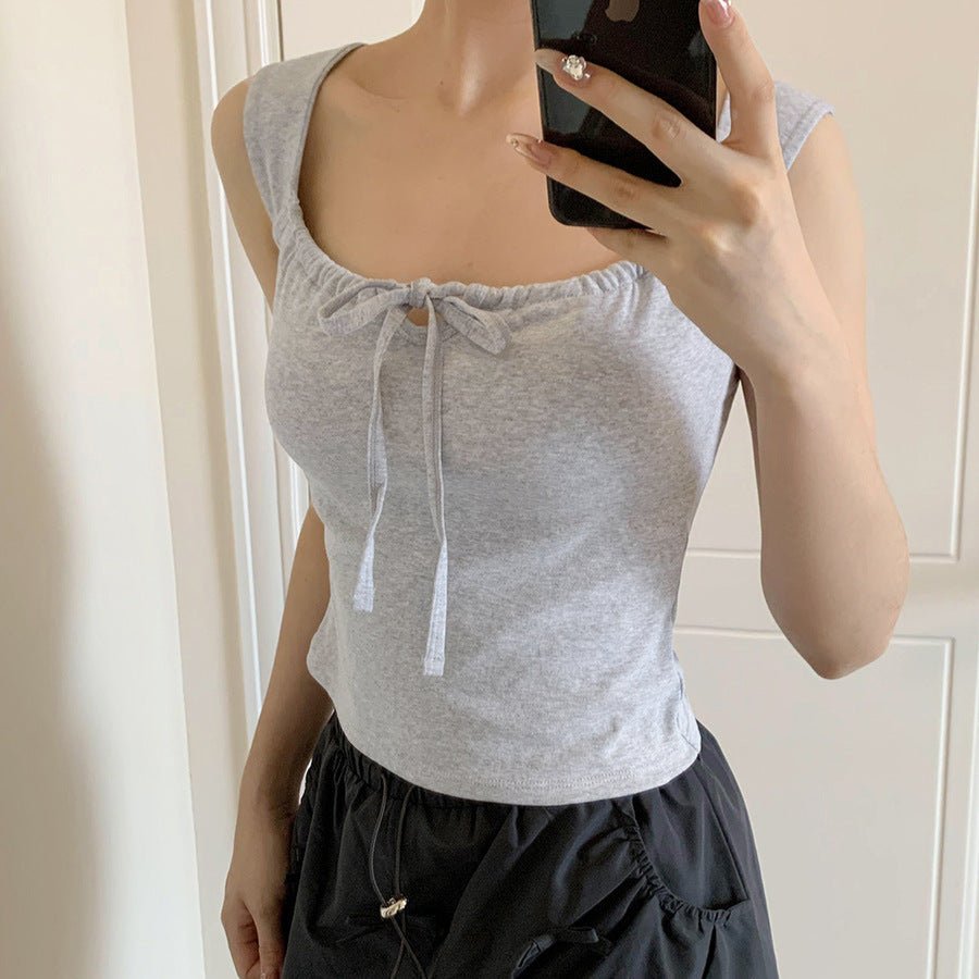 Cute Ribbon - Tie Built - In Bra Tank – Playful & Stylish - Zero Bra