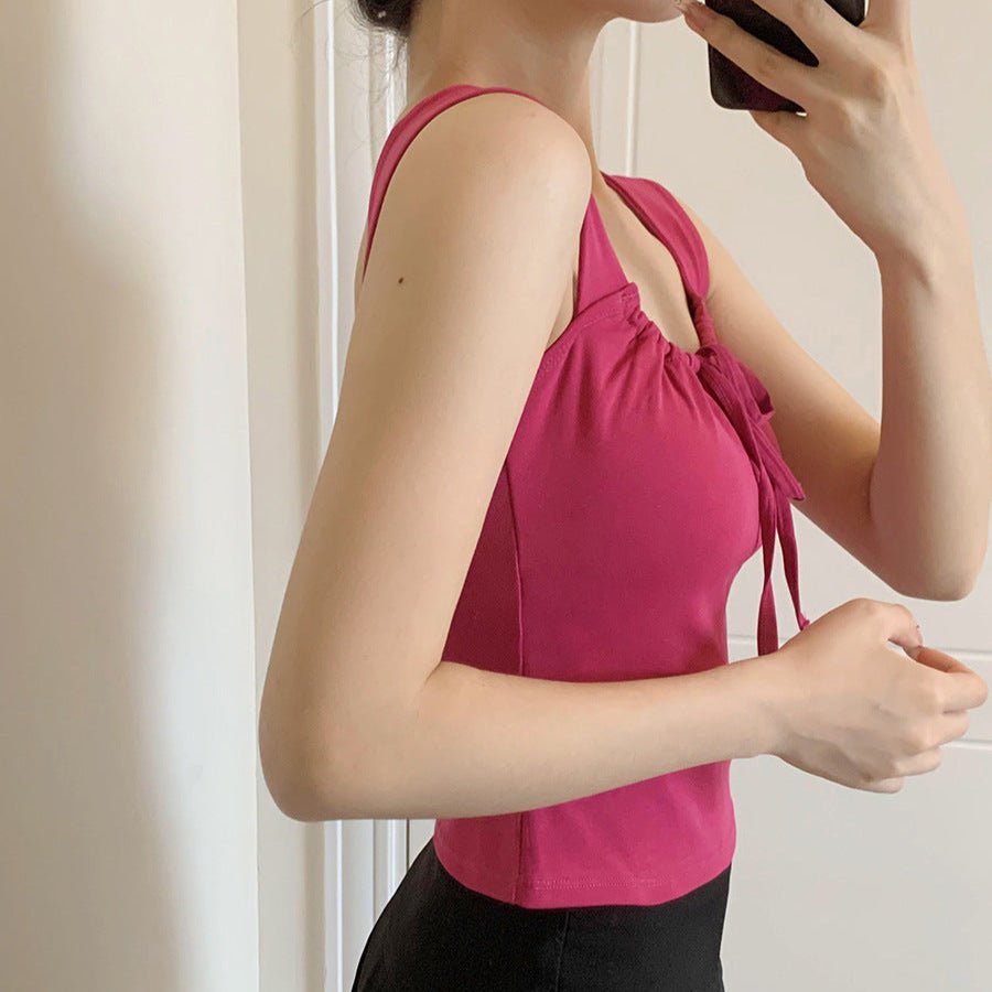 Cute Ribbon - Tie Built - In Bra Tank – Playful & Stylish - Zero Bra