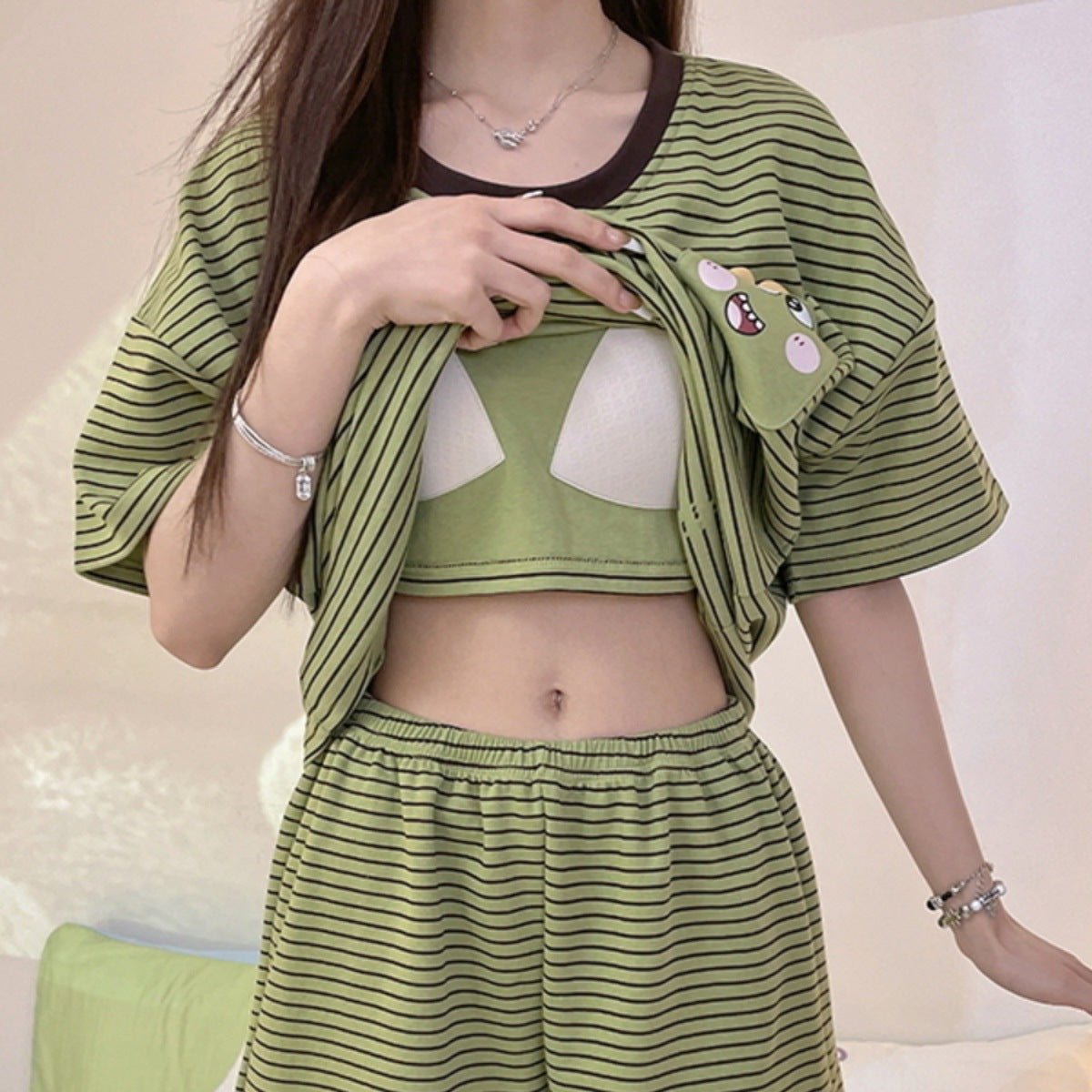 Dino Pocket PJ Set – With Padded Cozy Fun - Zero Bra