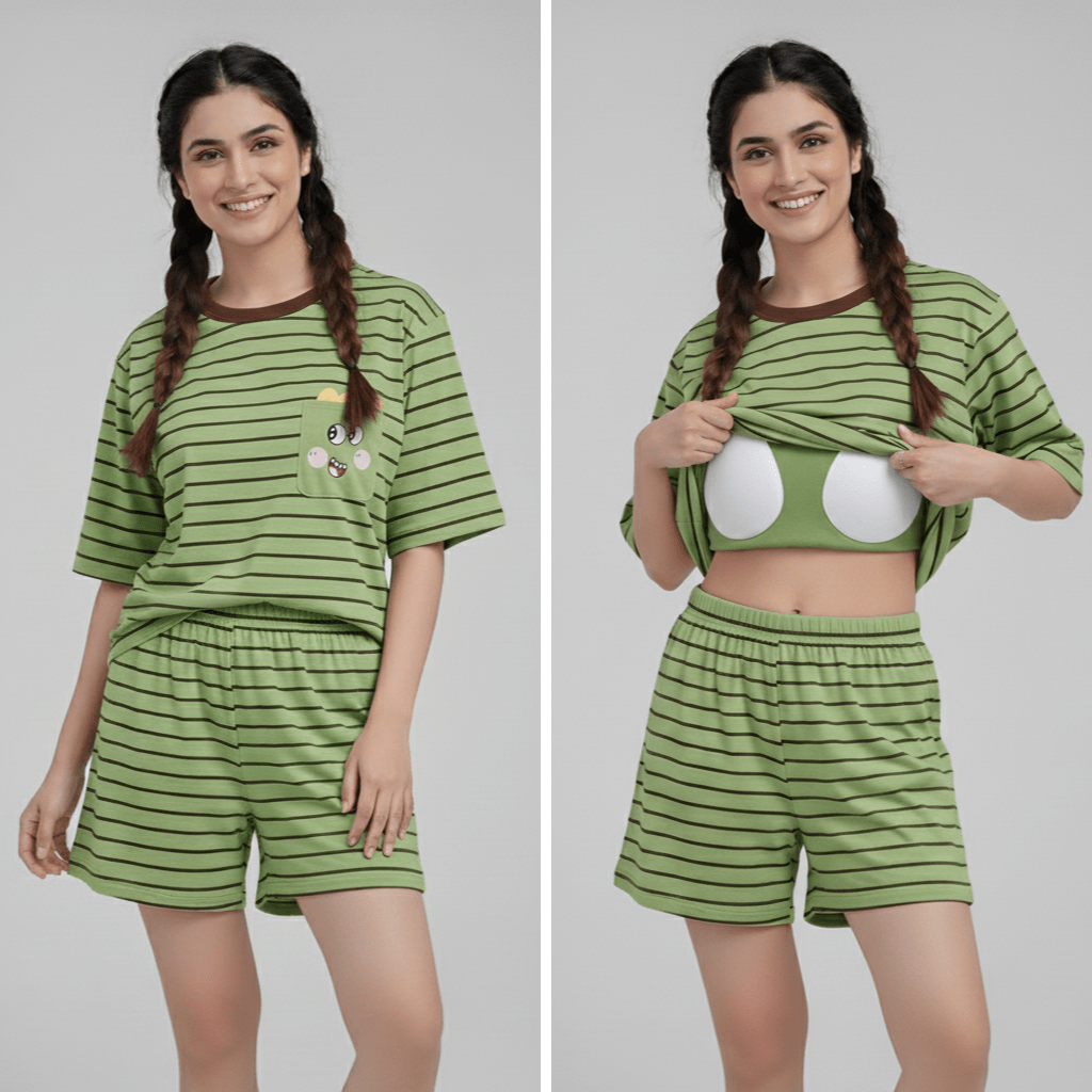 Dino Pocket PJ Set – With Padded Cozy Fun - Zero Bra