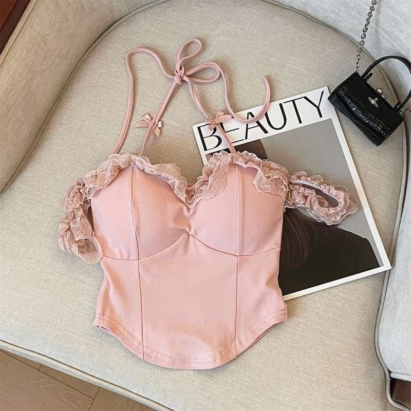 Dreamy Lace Ruffle Built - In Bra Top – Elegant & Feminine - Zero Bra