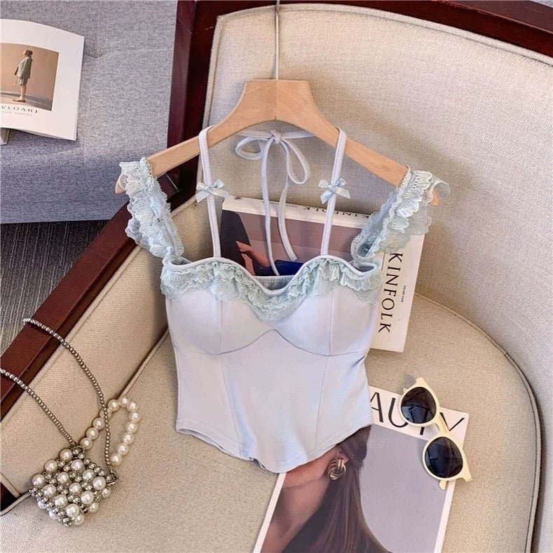 Dreamy Lace Ruffle Built - In Bra Top – Elegant & Feminine - Zero Bra