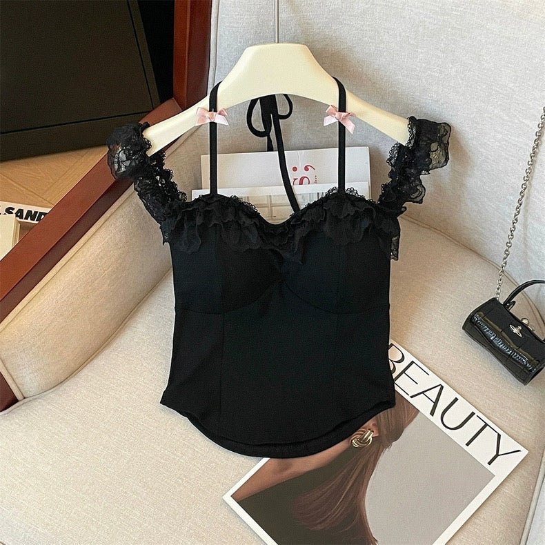 Dreamy Lace Ruffle Built - In Bra Top – Elegant & Feminine - Zero Bra