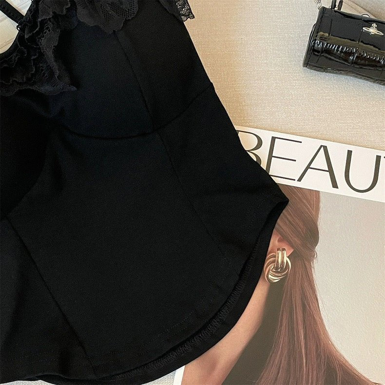 Dreamy Lace Ruffle Built - In Bra Top – Elegant & Feminine - Zero Bra