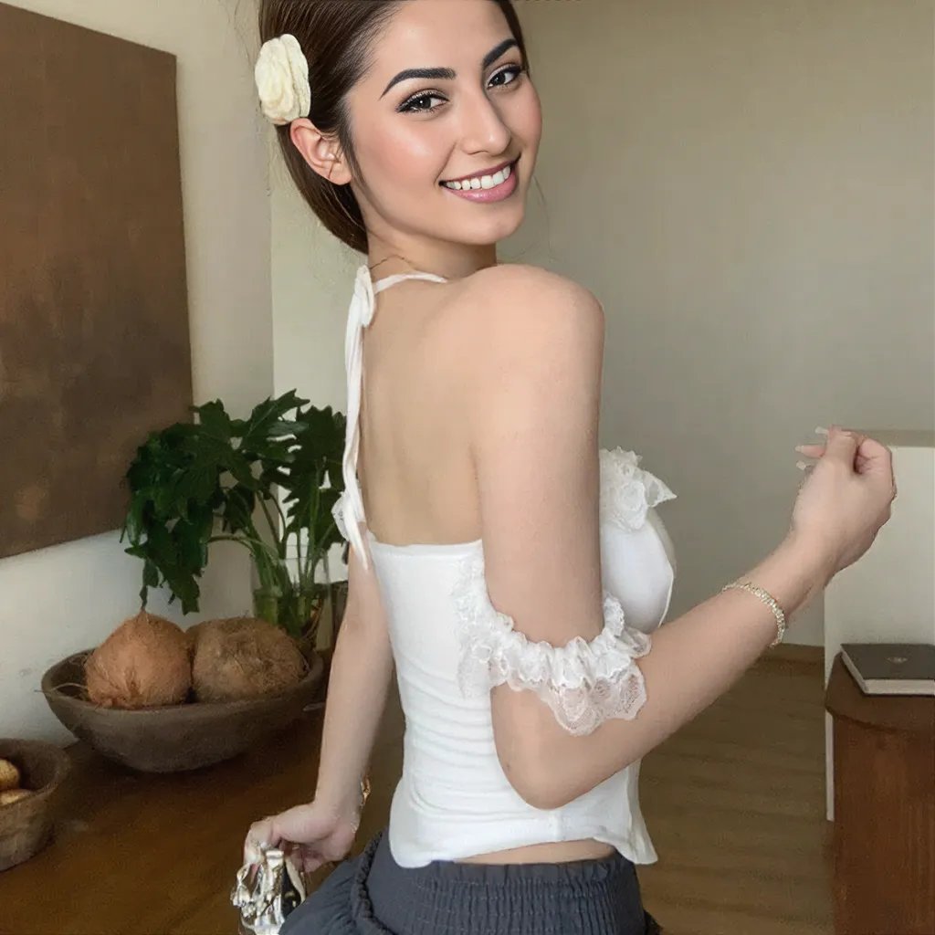 Dreamy Lace Ruffle Built - In Bra Top – Elegant & Feminine - Zero Bra