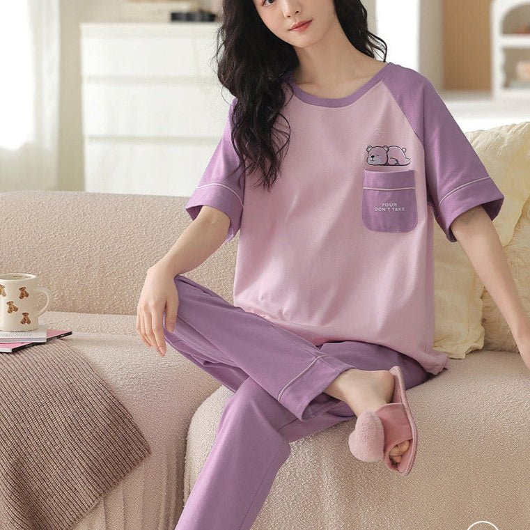 Dreamy Lilac Bear PJ Set – With Padded Charm - Zero Bra