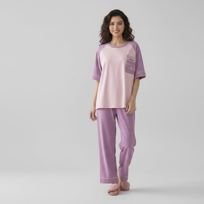 Dreamy Lilac Bear PJ Set – With Padded Charm - Zero Bra