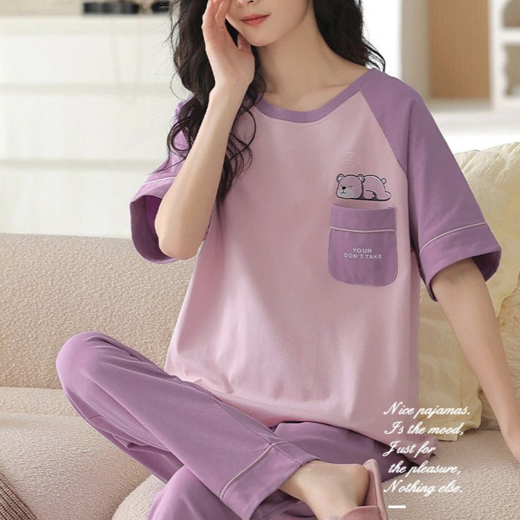 Dreamy Lilac Bear PJ Set – With Padded Charm - Zero Bra